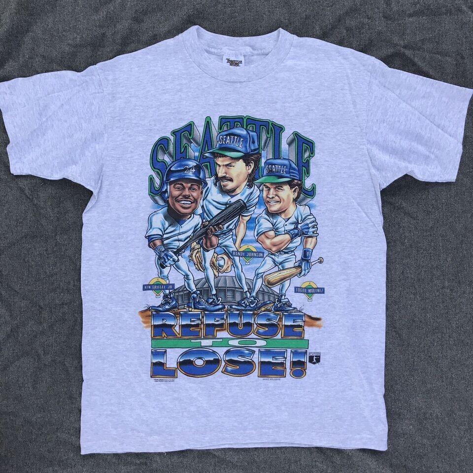 Vtg Seattle Mariners Refuse To Lose T-shirt Caricature 90s Heavy cotton NH439