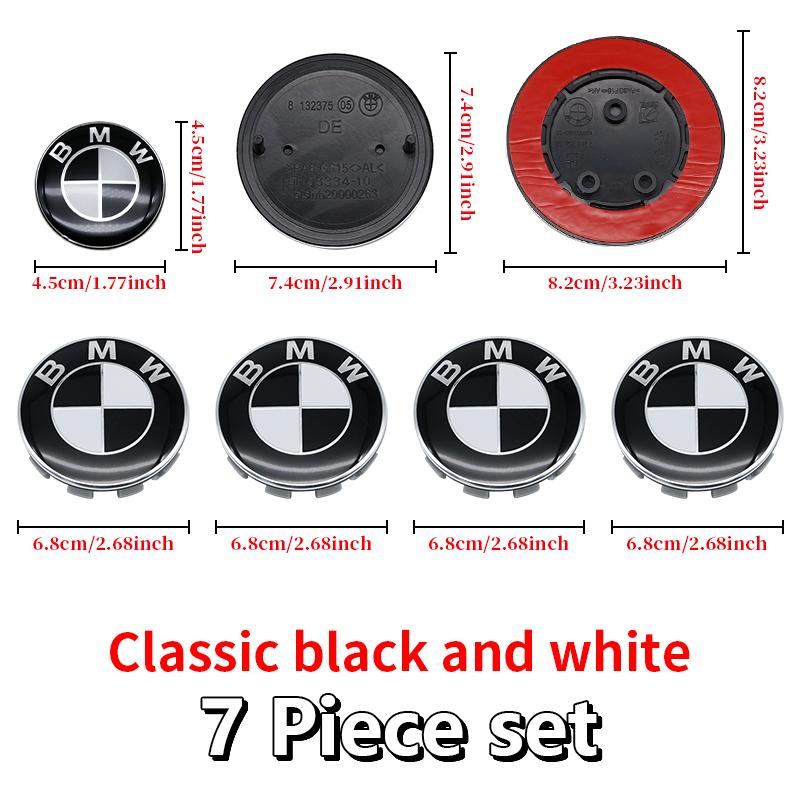 Universal Base Black White Badge Set for BMW 7Pcs 68mm 56mm 82mm 74mm  Hood Trunk Wheel Steering Logo 7Pcs 2-Pin 3-Pin Clips Kit GX9