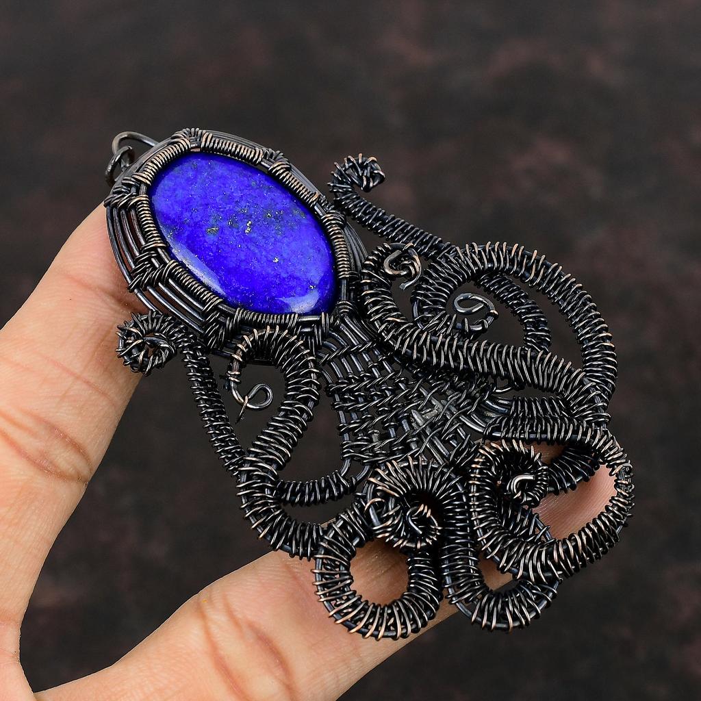 Lapis Lazuli Pendant Copper Wire Wrapped Pendant Handmade Octopus Pendant Copper Jewelry Gift For Her Gemstone Pendant Wire Wrapped Jewelry