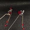 New Chinese Style Red Rose Fringe Hairpin Vintage Rose Hair Sticks Hairwear For Women Hair Fork Disk Hair Chopsticks Headdress