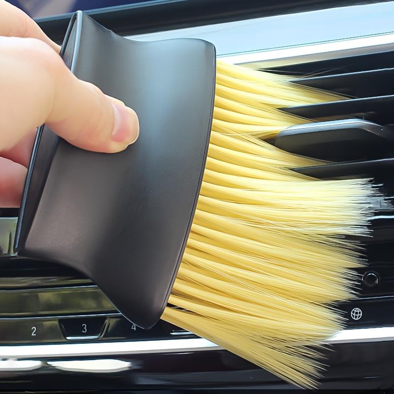 2-in-1 Car Detailing Brush Set, Soft Yellow & Stiff Black Bristles, for Dashboard, Air Vents, Button Detailing, Auto Interior Cleaning Tools
