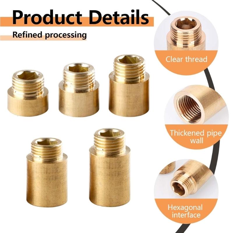 5Pcs 1/2inch Brass Pipe Fittings Female And Male Thread Extension Joint Water Pipe Adapter Fittings for Copper Pipe