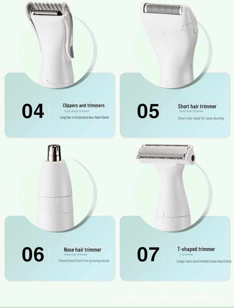 Женская аккумуляторная электробритва 7 в 1 — моющаяся бритва для ног, подмышек и зоны бикини.