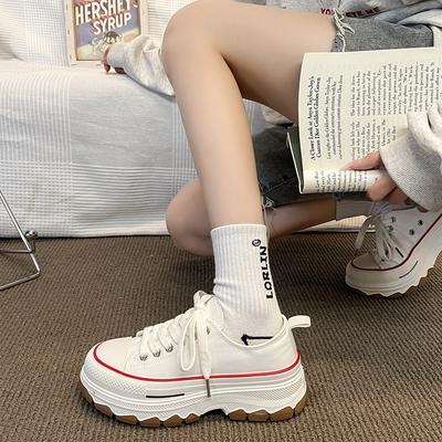 Модная парусиновая обувь для женщин с перекрещенным подъемом, осенне-зимняя обувь на платформе, модная обувь с низким верхом на толстой подошве, повседневная обувь для скейтборда 2025