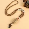 Retro Versatile Men's and Women's Sweater Chain Long High-end Wooden Pendant Buddha Bead Necklace Pendant Cotton and Linen Accessories