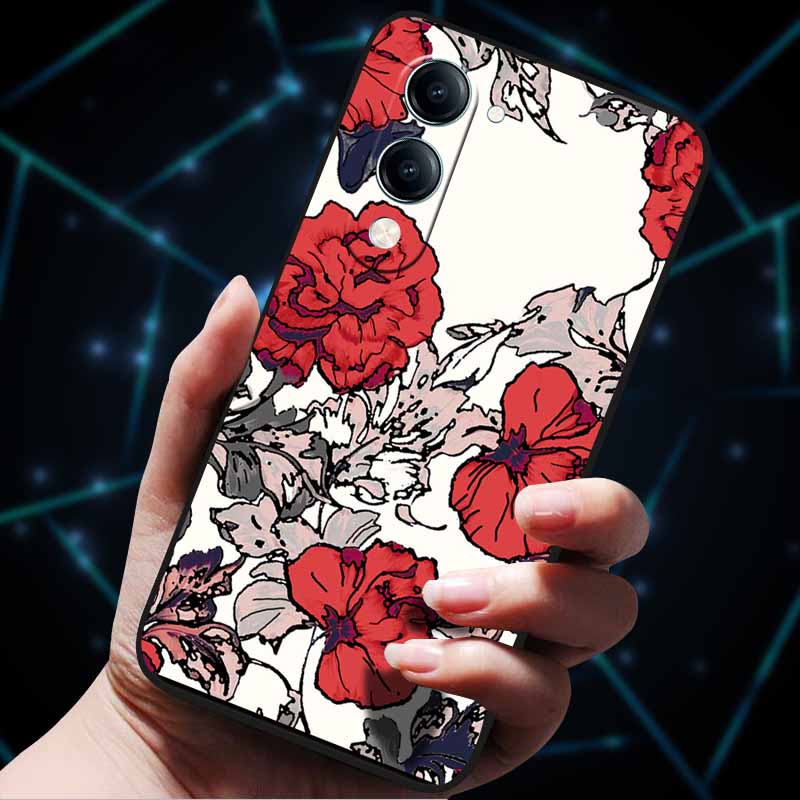 For Vivo Y04 4G Case Soft Silicone Bumper 3D Flowers Emboss Phone Cases for Vivo Y04 4G Back Cover Shell VivoyY04 4G Bag