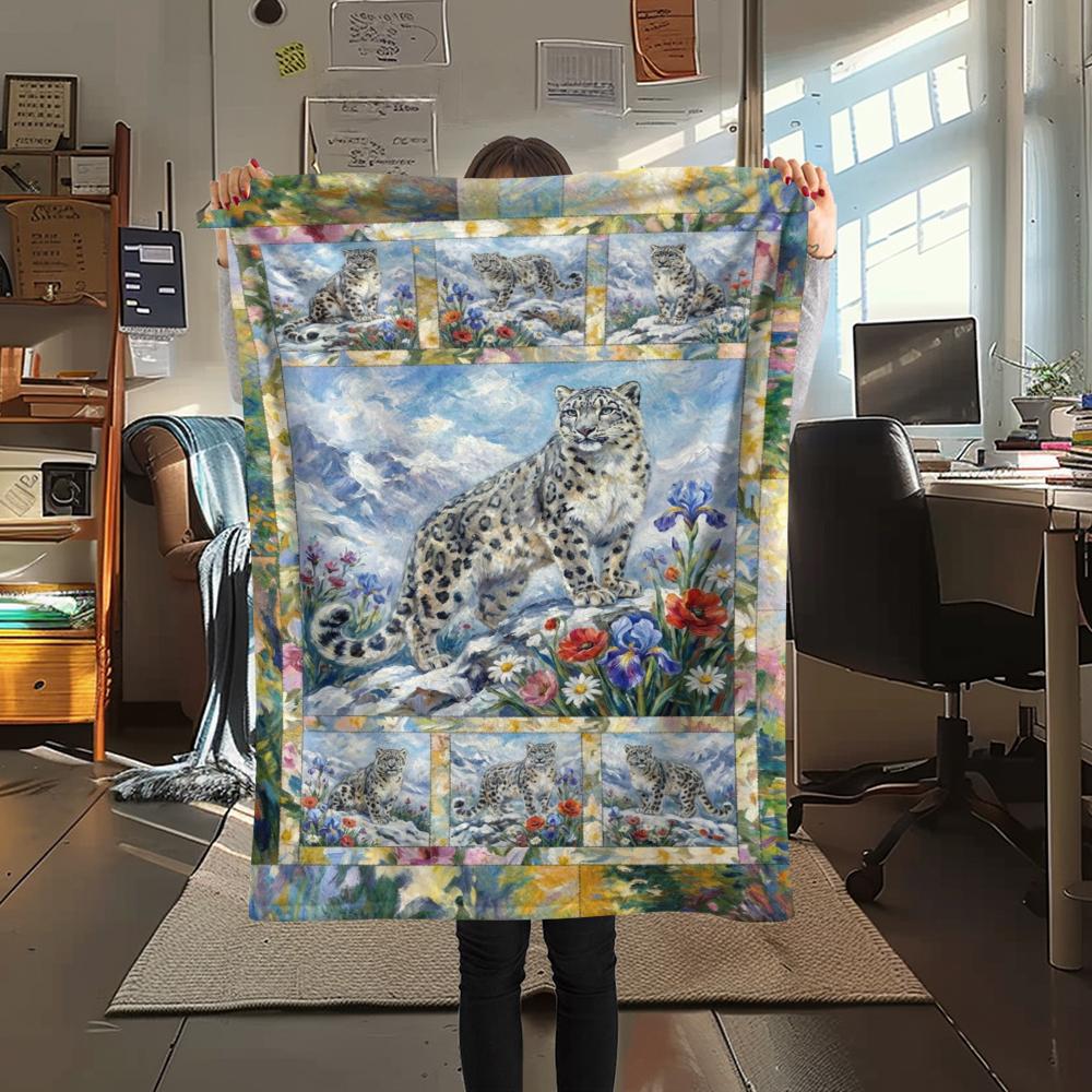 Snow Leopard Animal Print Flannel Blanket, High quality Comfortable for All Seasons, Home Decor, Warmth and Comfort, Perfect for Christmas Gifts121