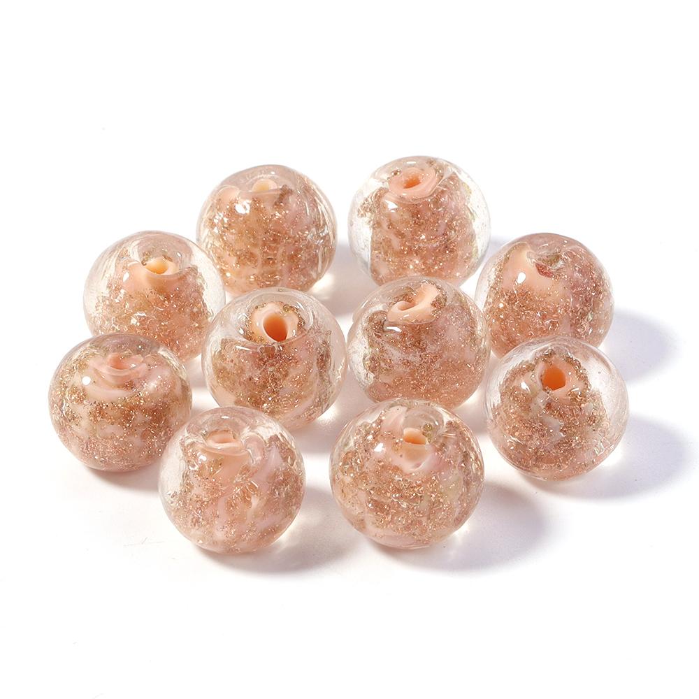 10 шт. 8/10/12 мм Золотые Песочные Стеклянные Бусины Разноцветные Lampwork Бусины Круглые Рассыпные Разделители Для Изготовления Украшений DIY Браслета Ожерелья