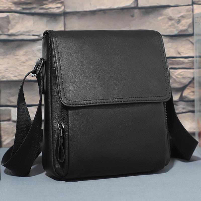 Мужская черная кожаная сумка через плечо в корейском стиле Jiameida — повседневный и простой дизайн