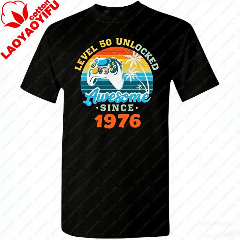 Level 50 Unlocked Awesome Since 1976 or Any Custom Year Fifty Years Old 50th Birthday Gamer Funny Tee Unisex Adult TShirts