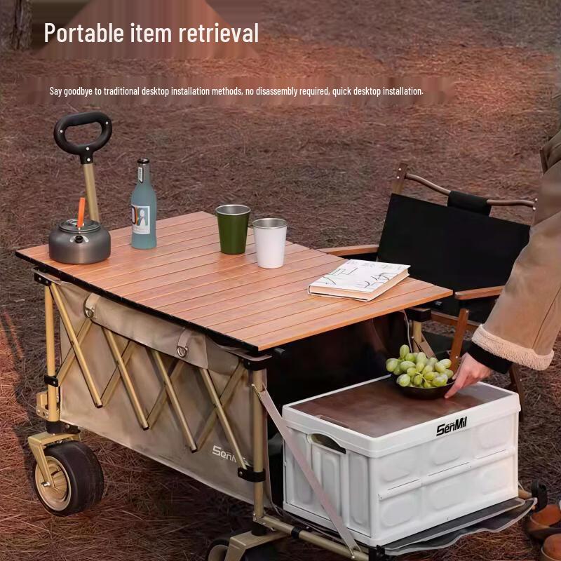 Foldable Outdoor Camping Cart with Table and Chair Set