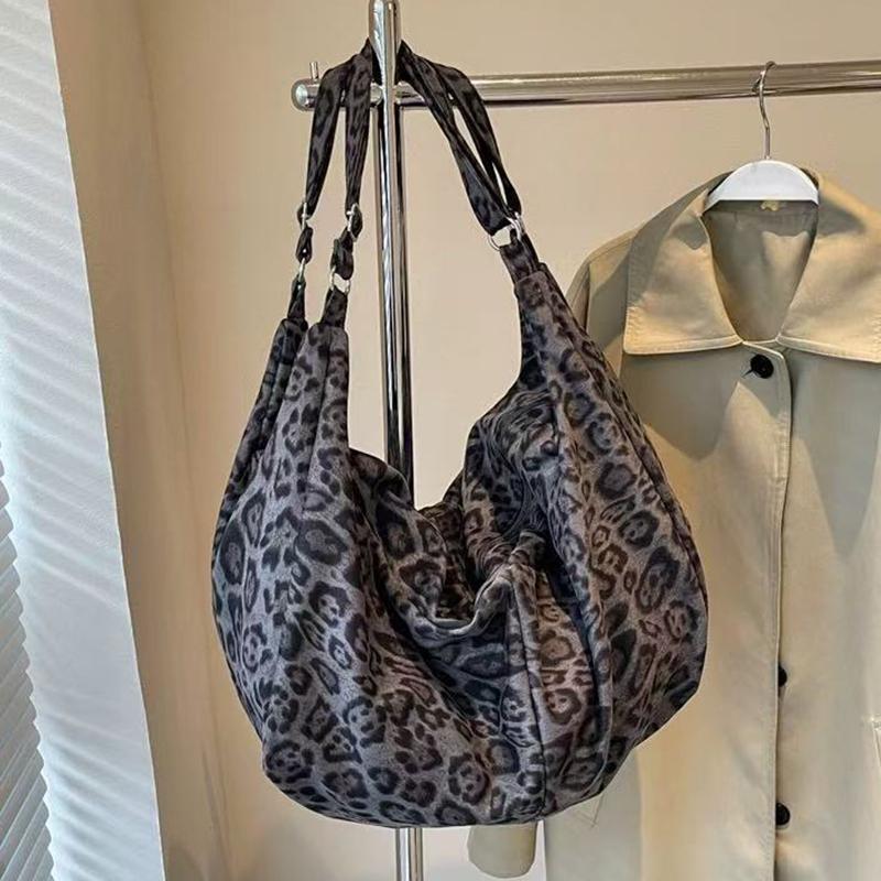 Yogodlns Большие сумки через плечо с леопардовым принтом Женские модные большие пакеты Ленивый стиль Сумки-хобо Осенне-зимние сумки для отдыха или путешествий