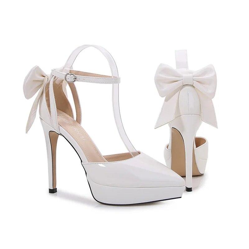 Женские сексуальные туфли-лодочки, женские туфли на шпильке, туфли-лодочки с острым носком, сексуальный бант, каблук 12 см, платформа 2,5 WZ