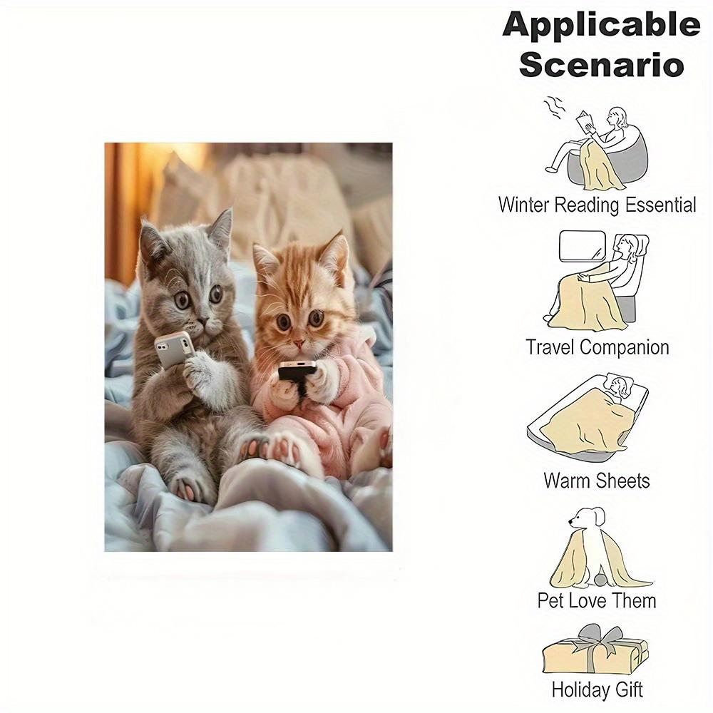 VIKAMA Adorable CatPrint Internet Addiction Recovery Blanket Flannel LintFree Gift Bedroom Living Room Throw Blanket