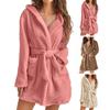 Bath Robe Belt Warm Above Knee Women Flannel Hooded Bath Robe for Bedroom