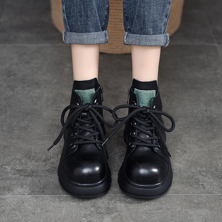 Johnature Ботинки martin на толстой подошве, женская обувь, винтажные короткие сапоги с круглым носком на молнии сбоку и шнуровкой