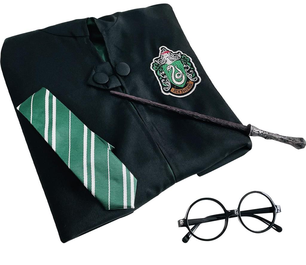 Гарри Поттер мантия очки галстук волшебная палочка 4 предмета полный комплект костюм унисекс M Слизерин зеленый + + +
