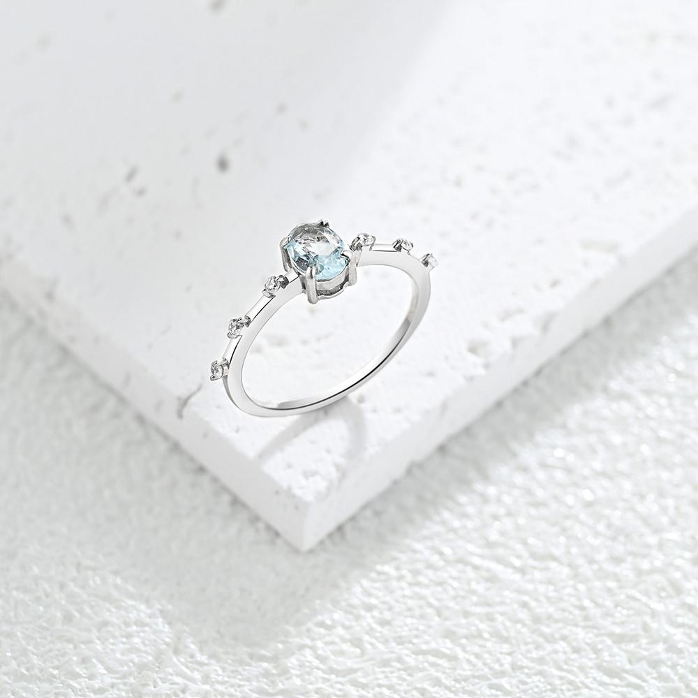 Stunning Classic Designer Chic Silver Ring for Women Natural Aquamarine Oval 5x7 March Birthstone Luxury Jewelry Gift