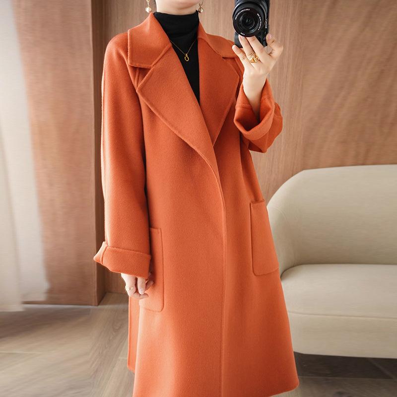 2024 осень-зима корейская версия новое пальто из 100% шерсти двухстороннее кашемировое пальто женское среднее и длинное утолщенное