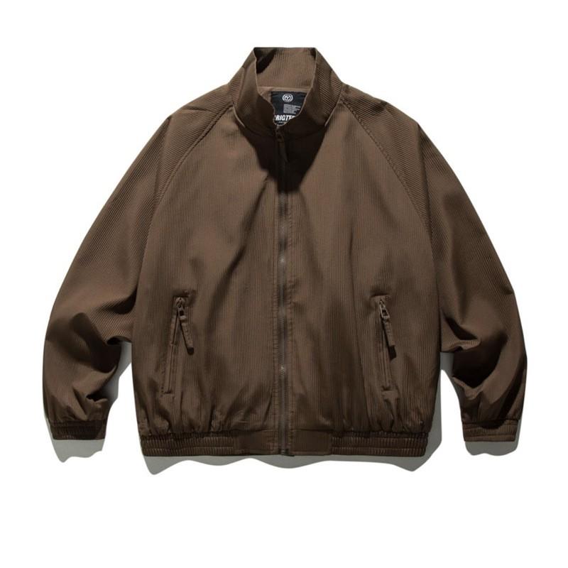 Vintage Coffee Loose Stand Collar Raglan Sleeve Casual Jacket Men Women