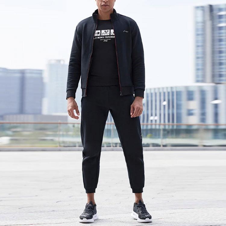 Мужские спортивные штаны с карманом на молнии и логотипом Li Ning, черные AKLR101-1