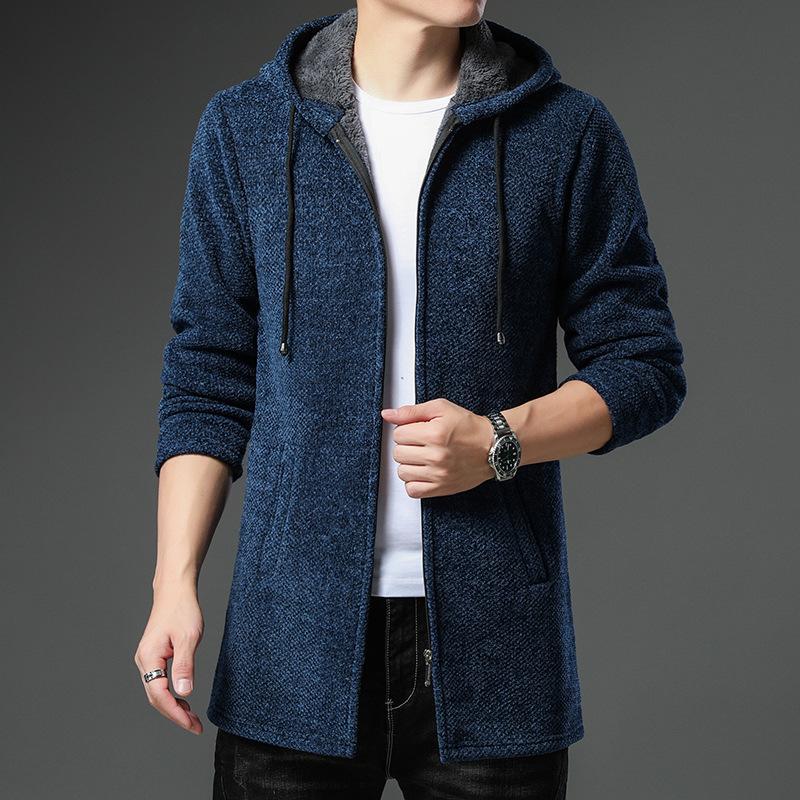 Knitted Sweater Men Spring Autumn Casual Fleece Cardigan Men Sweaters Winter Coats Hooded Jacket Solid Color