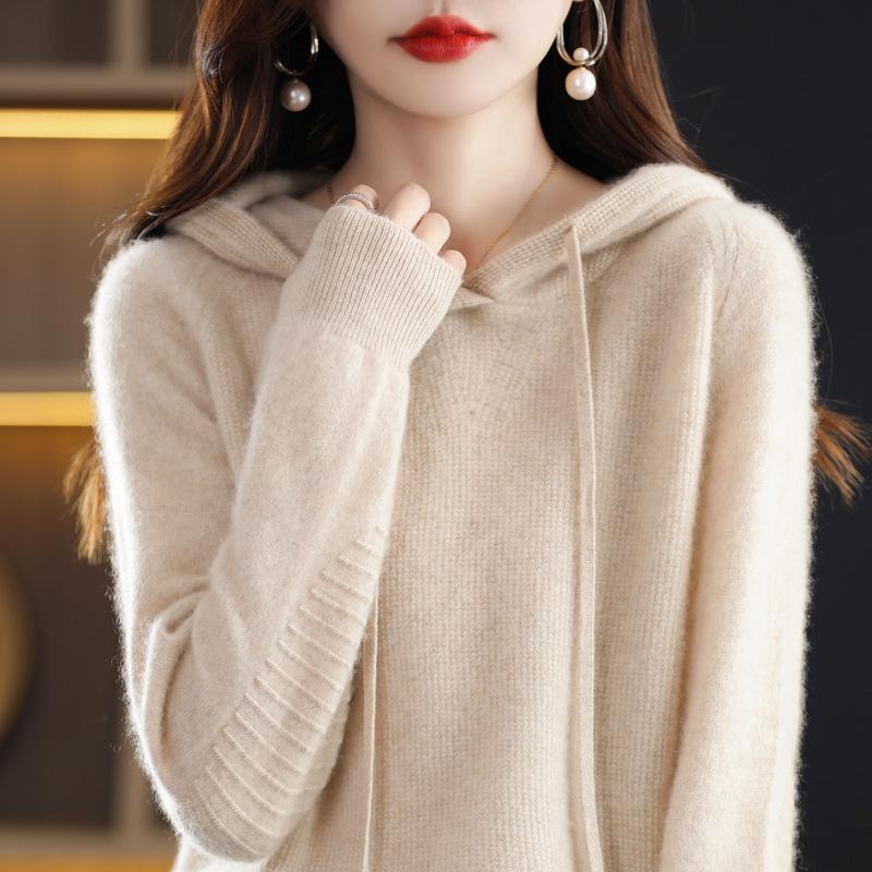 Spring and Autumn New Trendy Slim Short Solid Color Sweater Women's Loose Casual Hooded Jacket Pullover Knitted Sweater