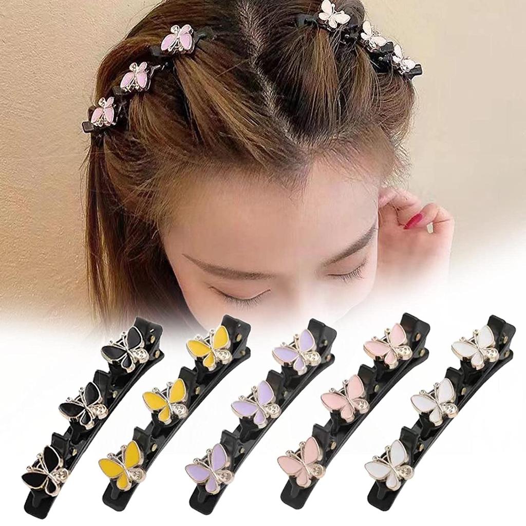 4pcs Sparkling Crystal Stone Braided Hair Clips Women Satin Fabric Hair Clips,Rsvelte Braided Hair Clip with 3 Small Clips, Multi Clip Hair Barrette
