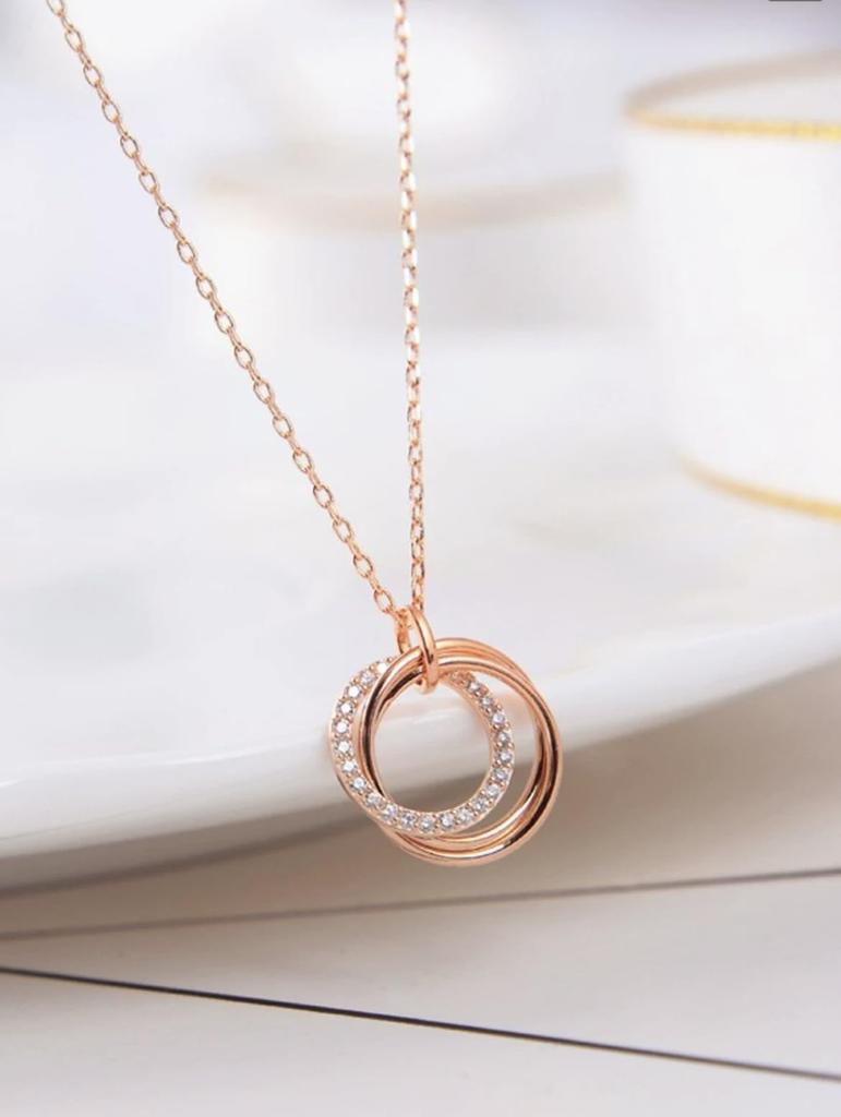 Ожерелье BE из серебра 925 пробы с розовым золотом и круглым колье с цирконием, простое популярное украшение на день рождения, годовщину, рождественский праздник, подарок для жены [РЕШИТЕЛЬНЫЙ БЕССТРАШНЫЙ]