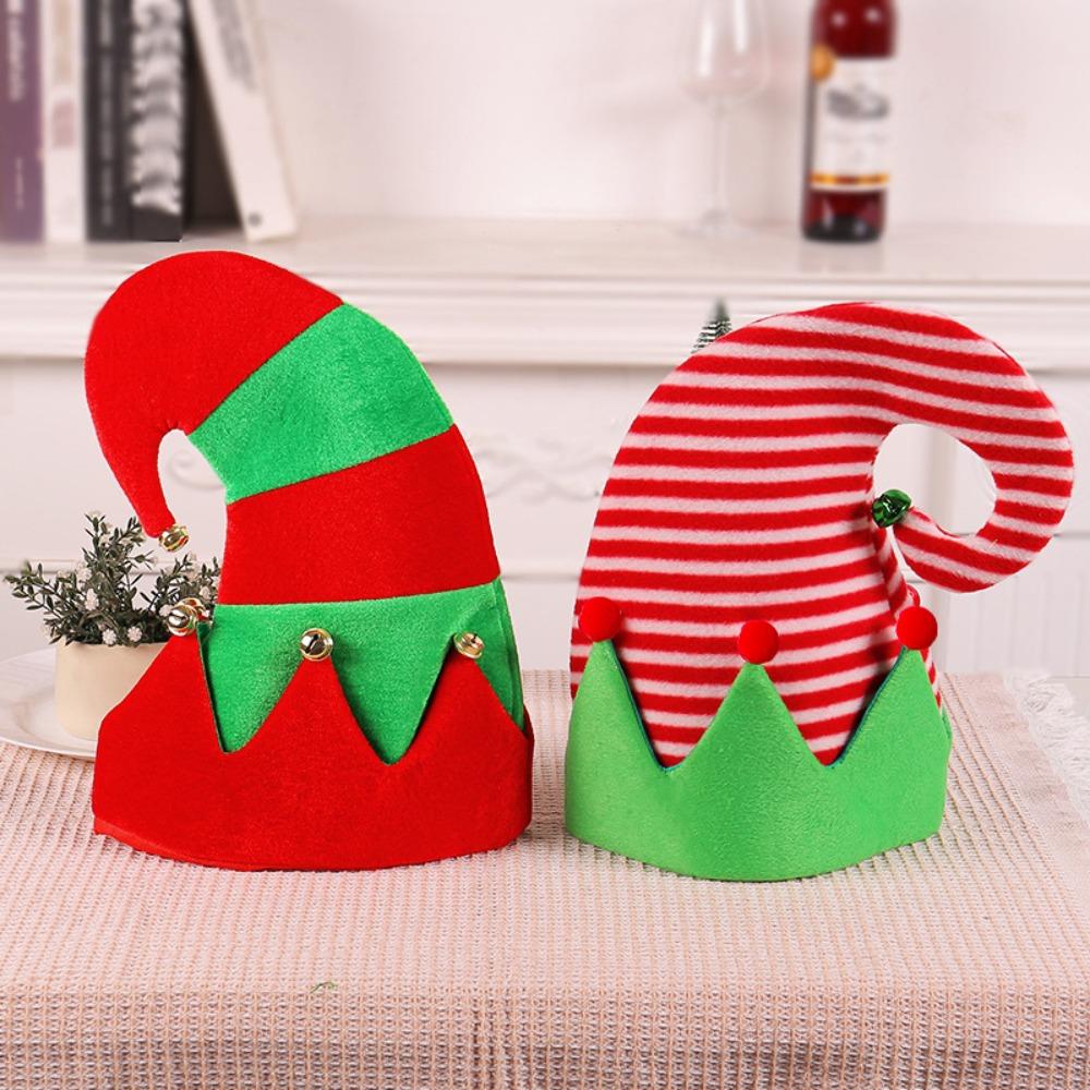 New Creative Ball Stripe Xmas Cap Soft Christmas Xmas Red Santa Elf Hat Party Supplies Winter Outdoor Christmas Hat