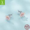 Pink Gradual Change Cherry Blossom Stud Earrings, Romantic Flower S925 Sterling Silver Exquisite Earrings Birthday Gift