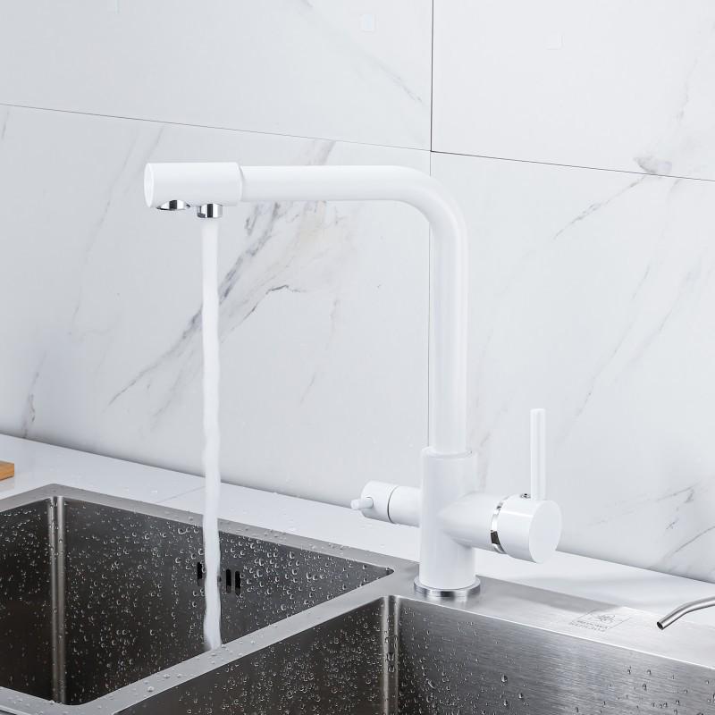 Rotatable Brass Kitchen Faucet: 3-in-1 Hot & Cold Water Purification with Splash-Proof Design