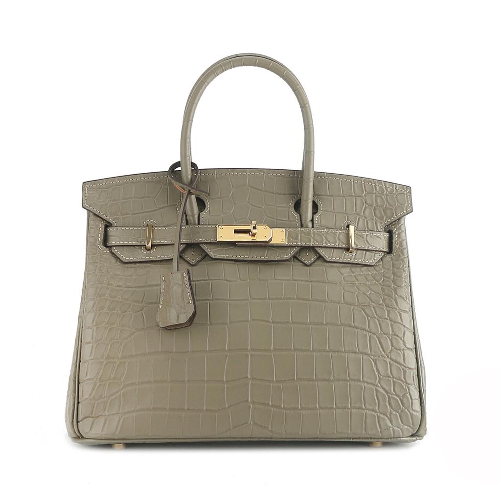 2025 New Matte Crocodile Pattern Platinum Bag With Gold Buckle Elegant Handbag Fashionable Head Layer Leather Shoulder Bag
