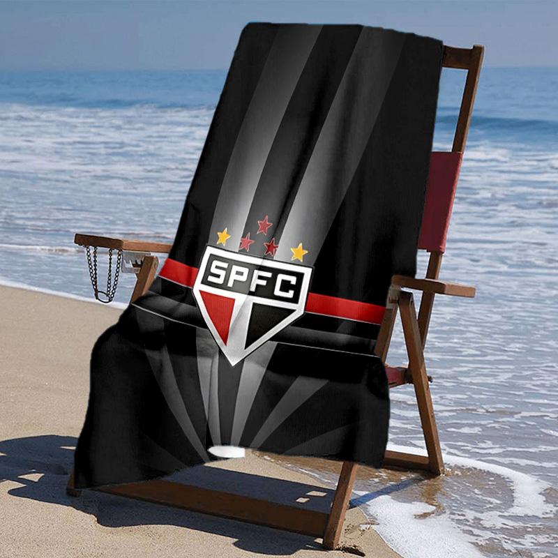 proof beach towel with São Paulo FC logo pattern - soft,absorbent,quick-drying,machine washable - perfect for swimming,camping,bathing