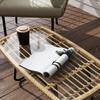 Poly Rattan Garden Table, 90 x 50 x 45 cm, UV-Resistant Side Table with Glass Top Natural Wood