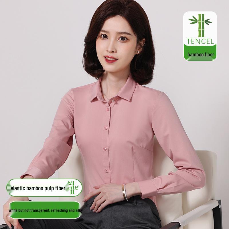 Женская белая приталенная рубашка с длинным рукавом из бамбукового волокна, устойчивая к складкам, для делового или повседневного ношения