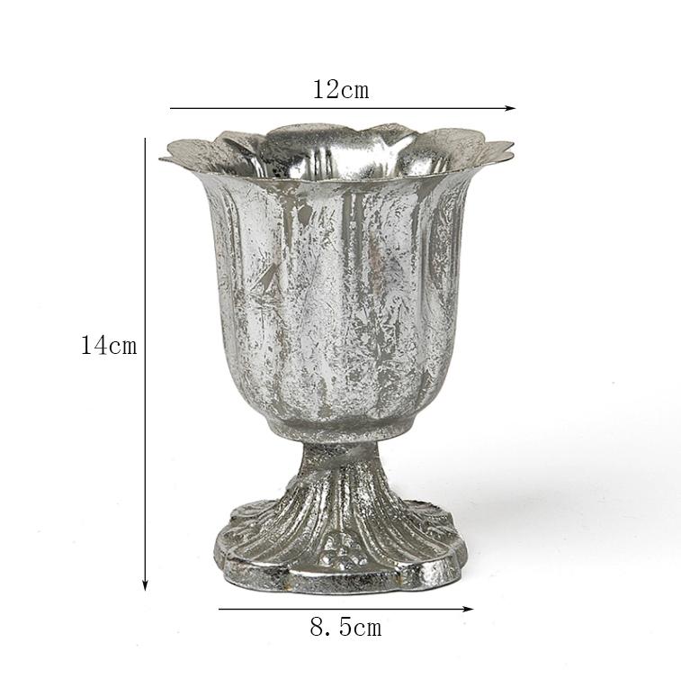 Vintage Classic Silver Iron Flower Vase Decoration Home Room Table Flowerpot Ornaments Office Store Flower Arrangement Crafts