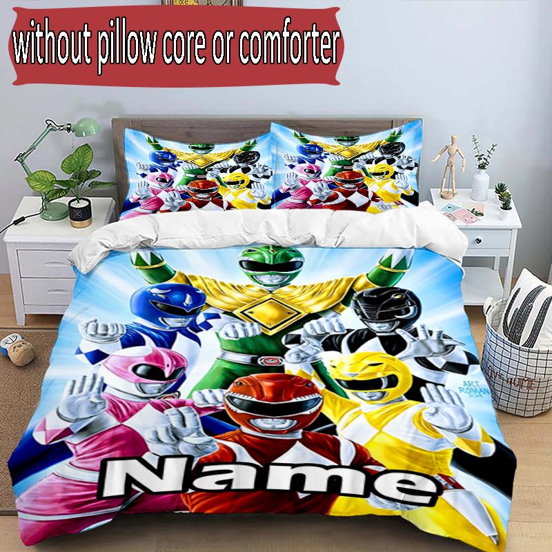 3pcs Duvet Cover Set (1*Duvet Cover + 2*Pillowcase, Without Core), Custom Name Mighty Morphin Power Rangers Pattern Bedding Set, Home Bedroom Decor Gi