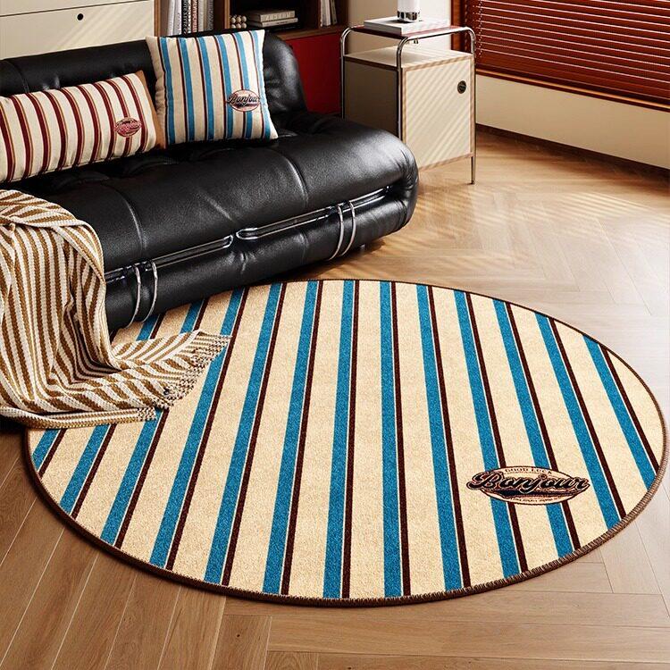 Minimalist Style Carpets for Living Room Anti-slip Lounge Soft Rug Washable Floor Mat Stripe Pattern Bedroom Decor Round Carpet