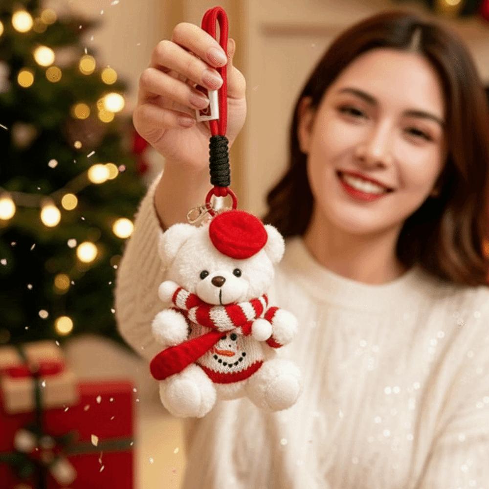 Soft Plush Christmas Bear Pendant Knitted Sweater Cartoon Bag Charm Festival Gathering