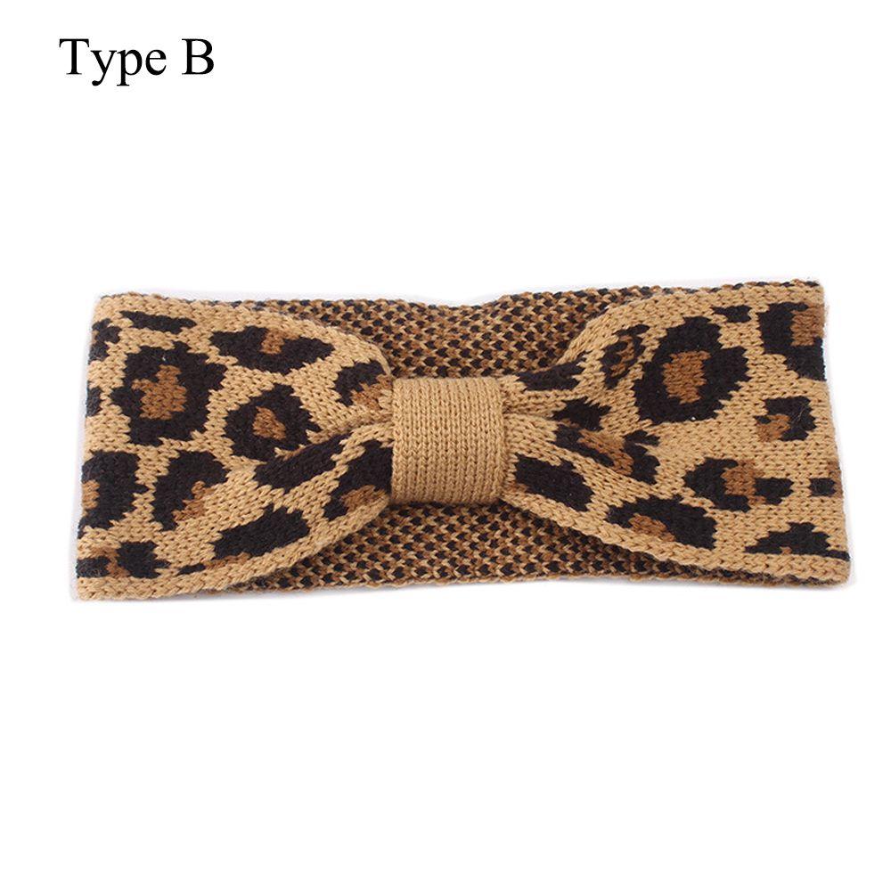 New Hair Styling Winter Warm Bowknot Turban Leopard Headwear Crochet Head Wrap Knitted Headband