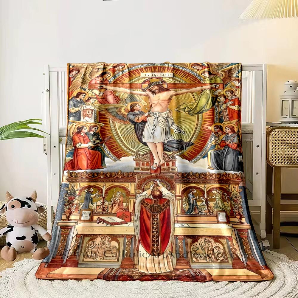 Religious Artwork with Jesus and AngelsFlannel blanket for bedroom, living room, sofa, and nap