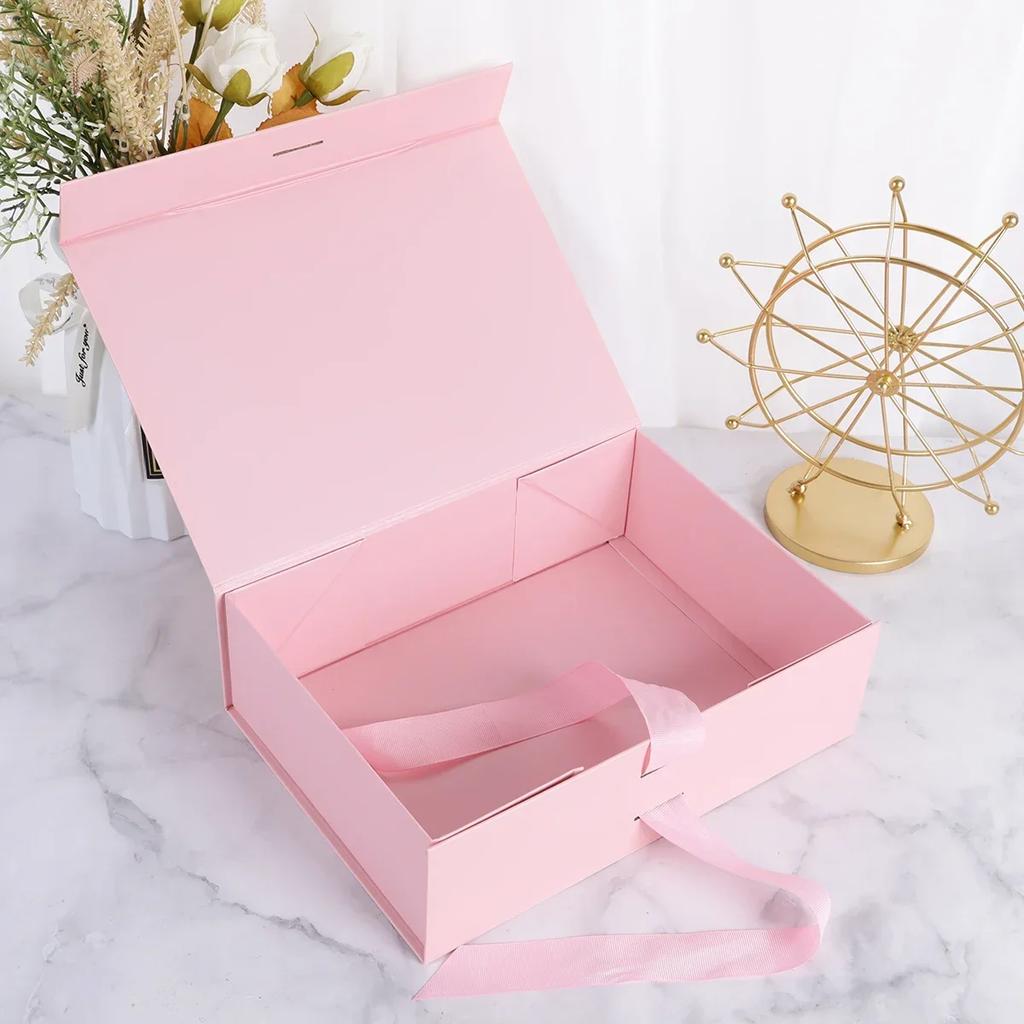 1/2pcs Pink Gift Box, Foldable Gift Box, Pink Box with Ribbon and Lid, Perfect for Engagement, Birthday, and Party Gifts