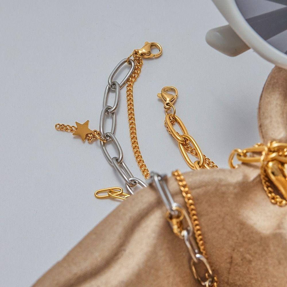 Cuban Chain Heart Charm Bracelet Stainless Steel Layered Bracelet Romantic Jewelry