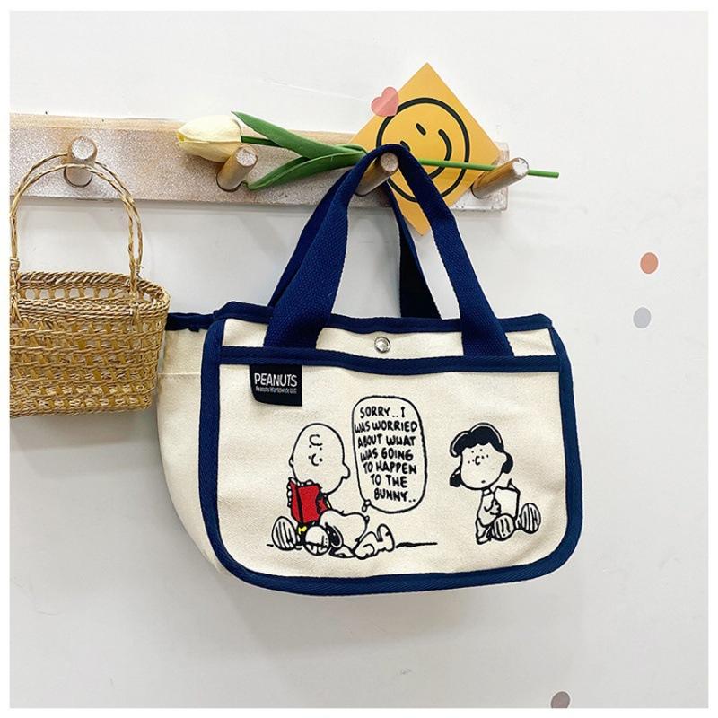 Милая мультяшная холщовая сумка бэнто со Снупи, большая вместимость, многофункциональная, портативная холщовая сумка