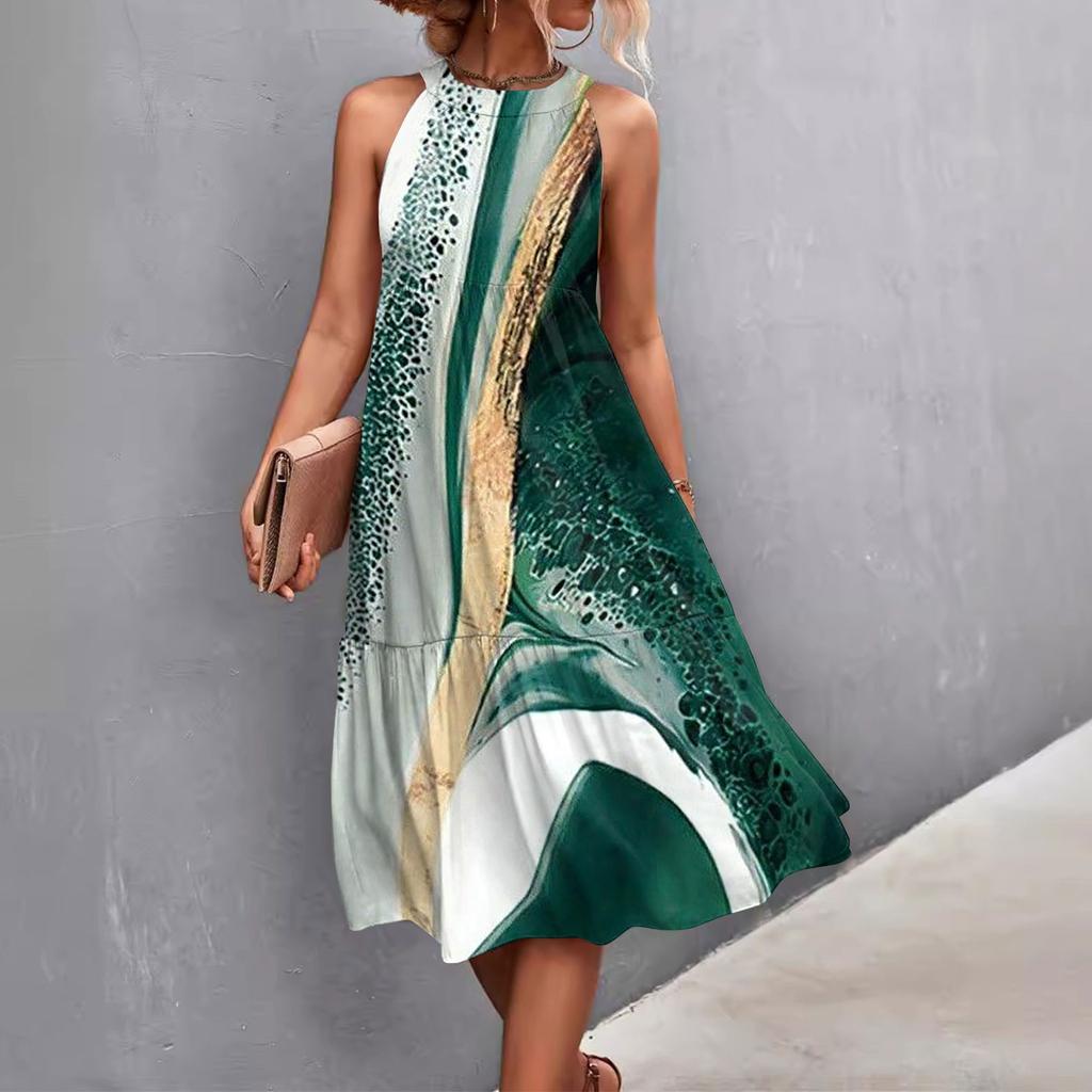 Женские летние свободные повседневные пляжные платья без рукавов с однотонным принтом и висячим вырезом