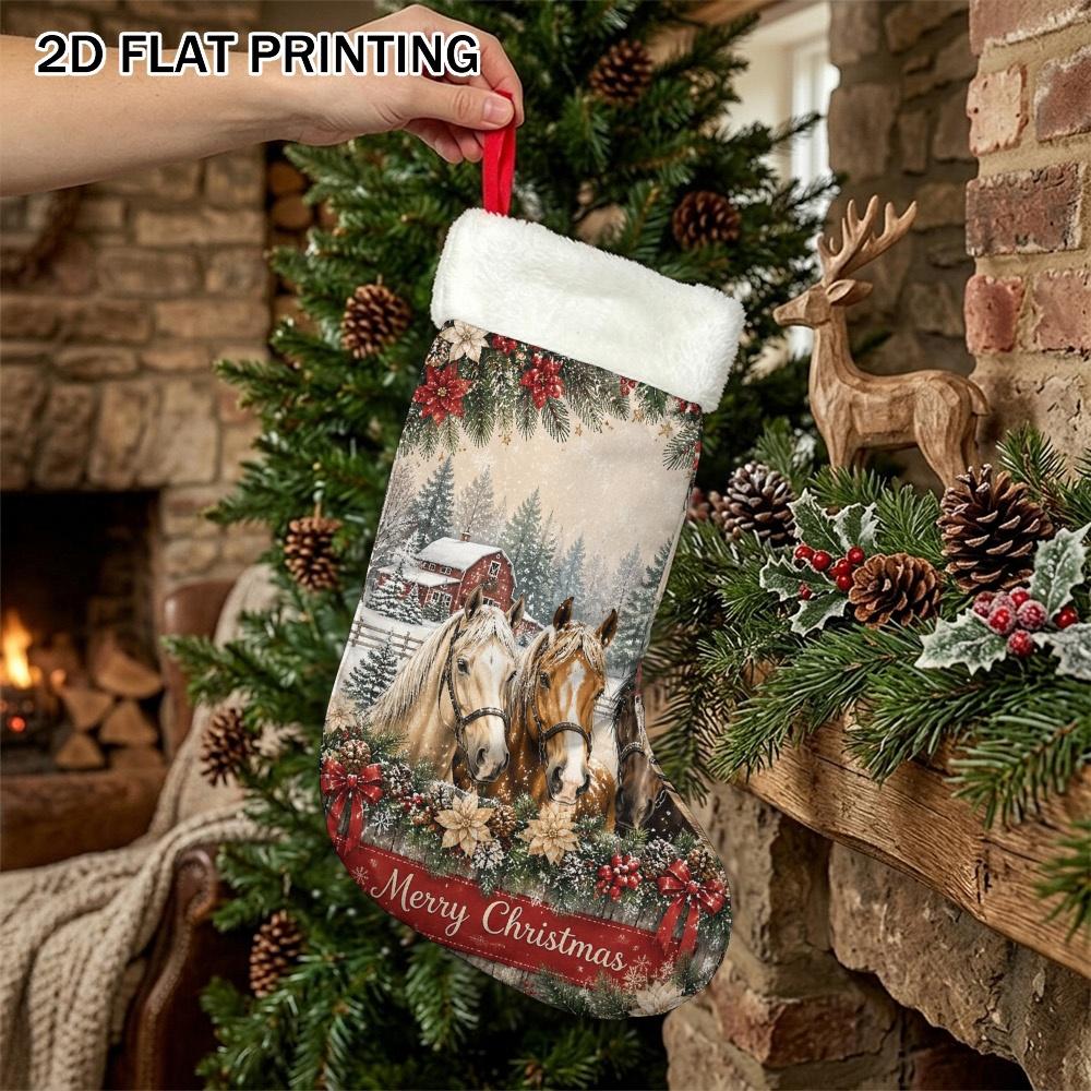 Christmas decoration fireplace hanging stocking 2D Flat Printing 1pc Christmas Horses Scene Print Polyester Ch