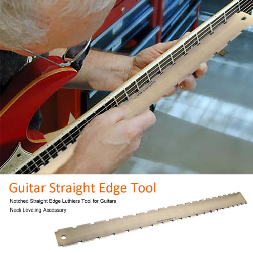 Guitar Fretboard Ruler, Measuring Tool, Dual Scale, 24.75 Notched Fretboard Straight Edge, Luthier Tool for Guitar Neck Leveling, Durable Stainless St