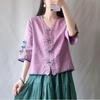 Summer Women's Clothing Shirts Blouse Blusa Mujer Vintage Casual Camisas Woman Blouses Cotton Linen V-Neck Embroidery