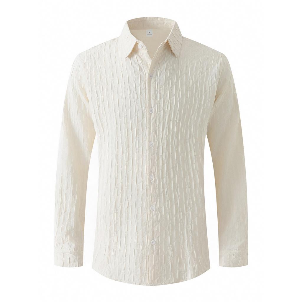 Мужская однотонная рубашка с длинным рукавом и лацканами, мужская повседневная однобортная рубашка в клетку с длинным рукавом